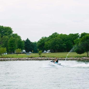 Jetskiing on a lake at Lewis & Clark State Recreation Area